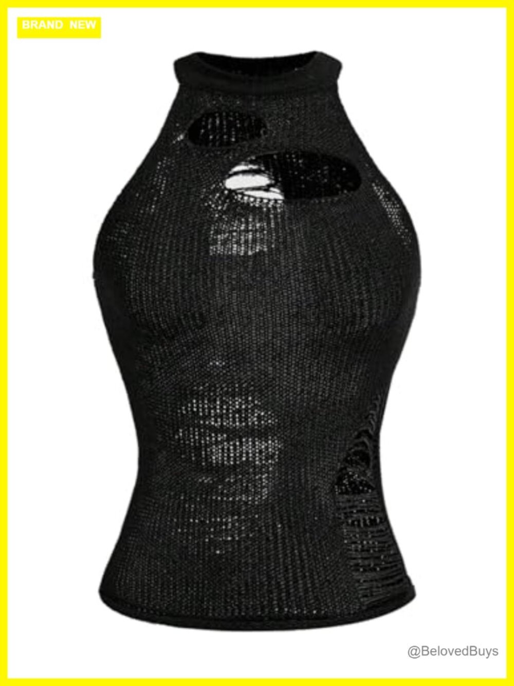 Ripped Crochet Halter Top Slim Fit Cut Out Summer Gothic